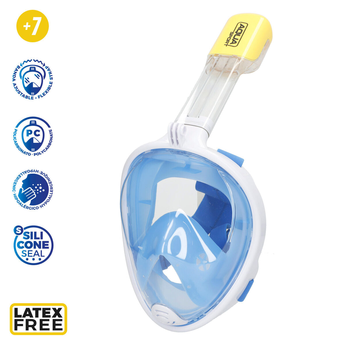 Snorkelling mask with sports camera support AquaSport Blue Turquoise (4 Units)-4